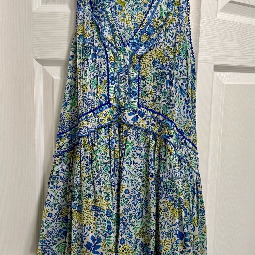 Poupette St. Barthe Floral Blue and Green Women's Dress